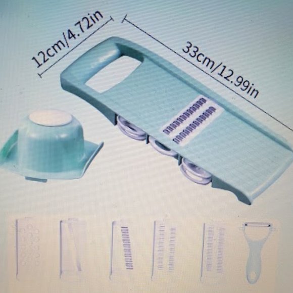 8 PIECE MULTIFUNCTIONAL VEGGIE CUTTER, SLICER, GRATER STAINLESS STEEL BLADES - Picture 2 of 5